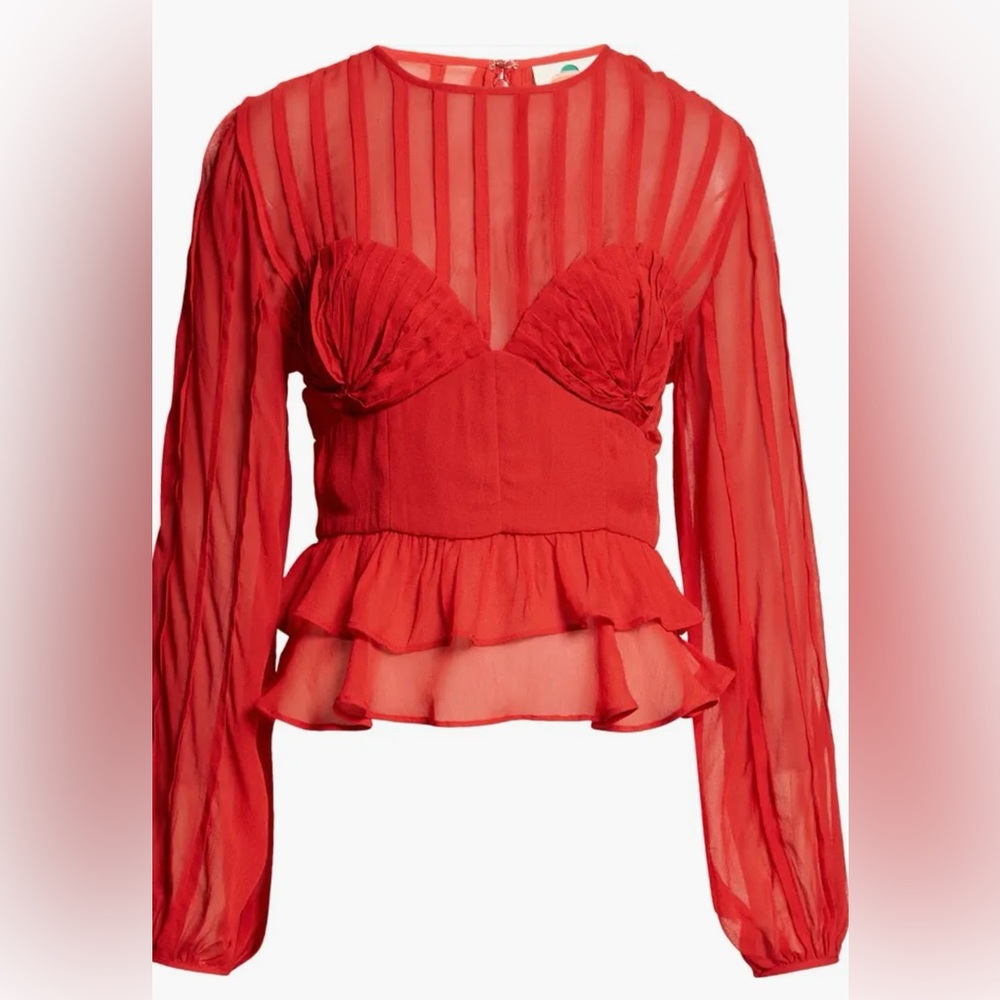 FARM Rio Bright Red Valentine’s Day Pleated Peplum Top Sz M NWT $198 - Picture 4 of 11